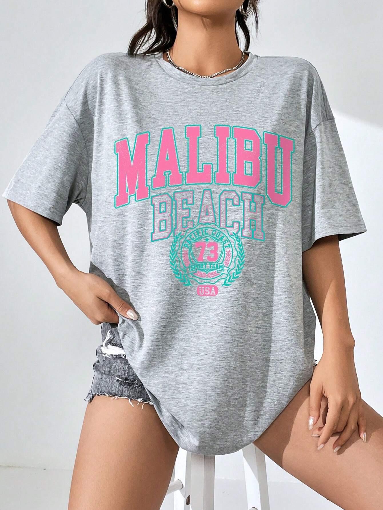 Malibu Beach Letter Print Prin - Streetwear Brand Shirts review and price
